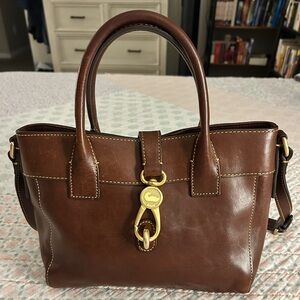Dooney Bourke Chestnut Brown Amelie Tote Florentine Vacchetta Leather Bag EUC